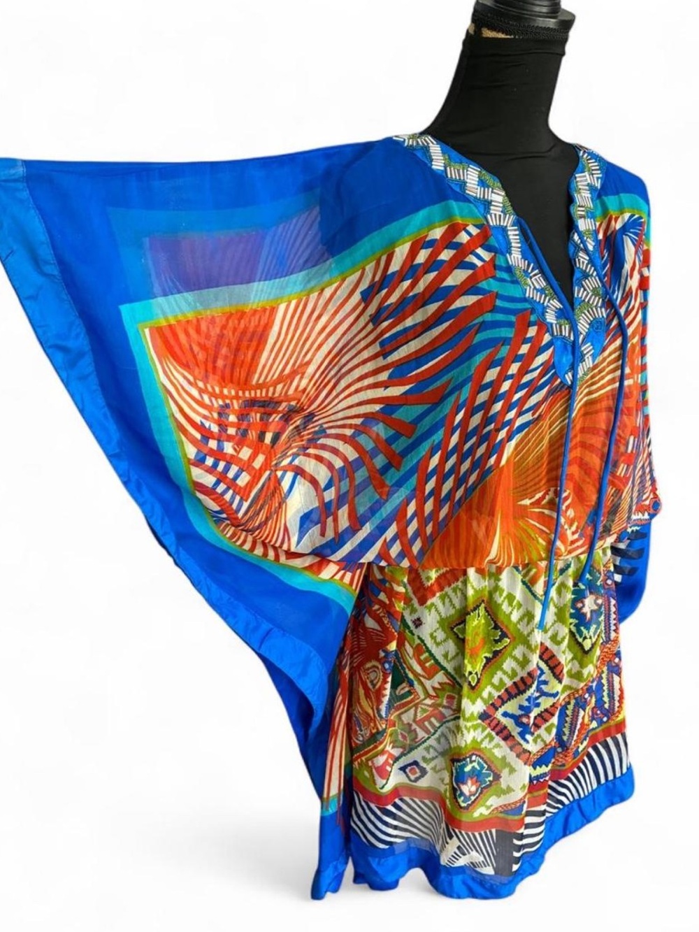 Tokyo Vibrant Blue Multicolor Asymmetrical Kaftan Dress